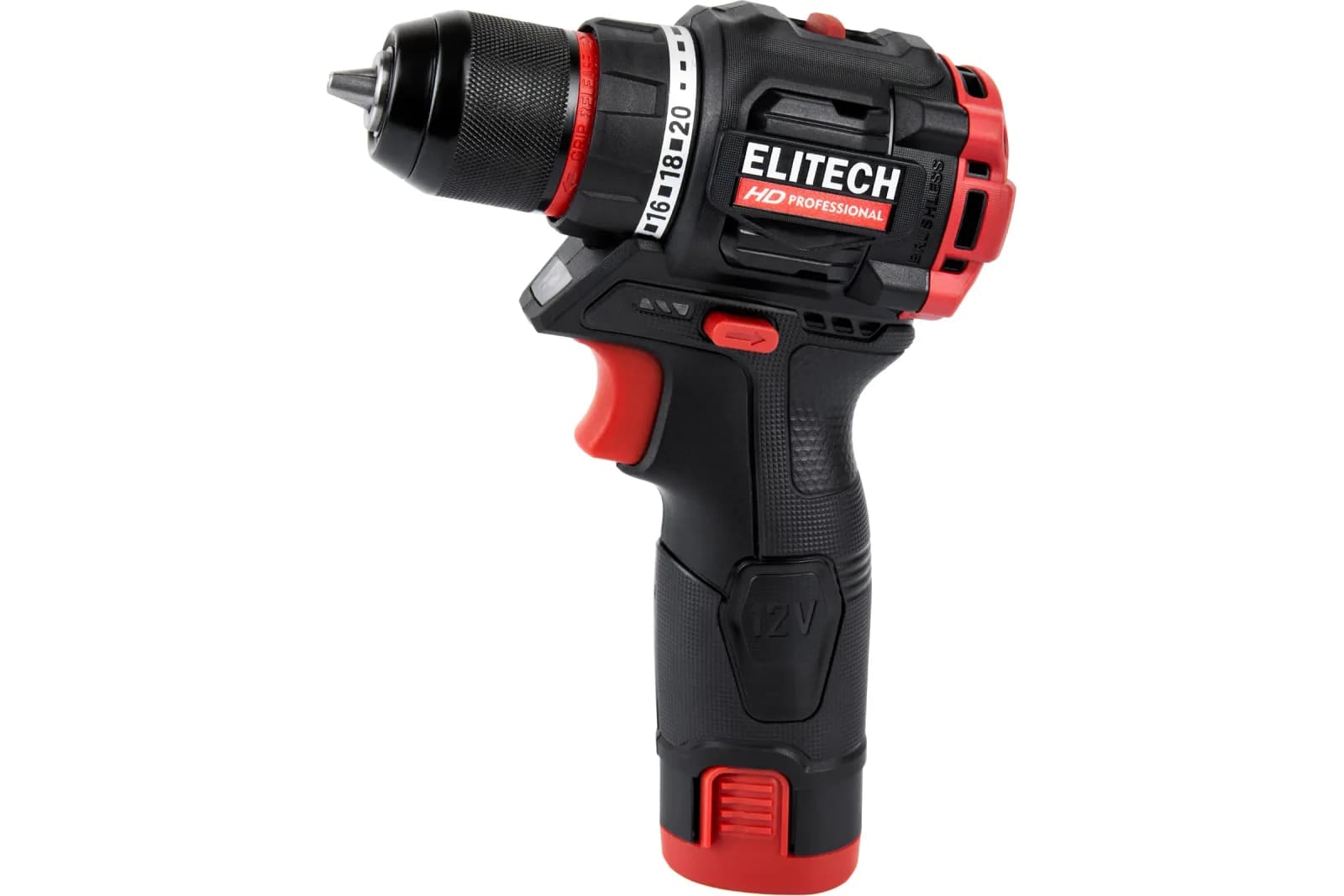 Шуруповерт аккумуляторный "CD 12L2" (Elitech) 12В,бесщет.двигат, 0-450/1800 об/мин, 40 Нм, 2 Li-Ion