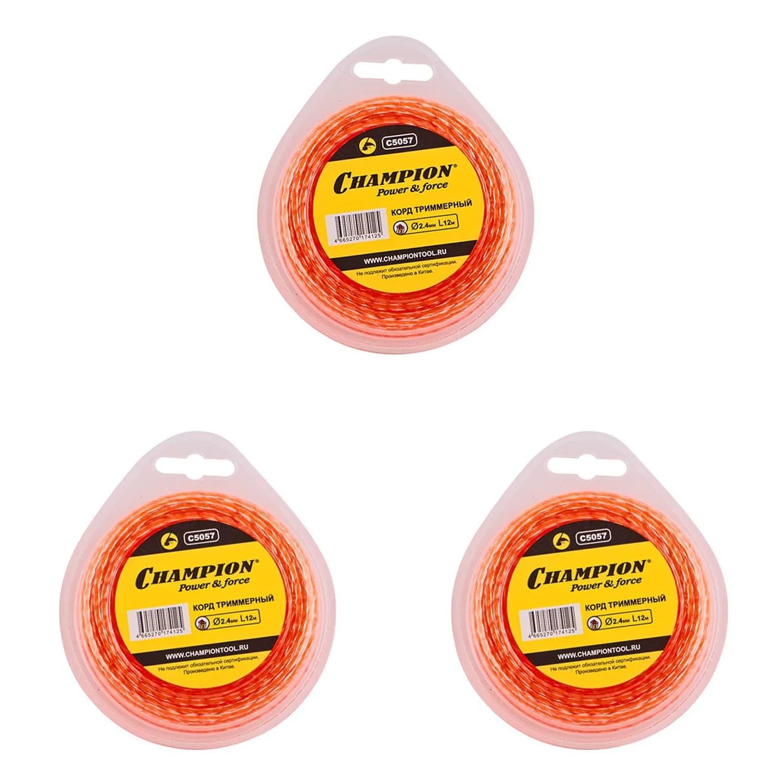 Леска для триммера, Squarel Twist "d 2,4мм/12м" (Champion) C5057